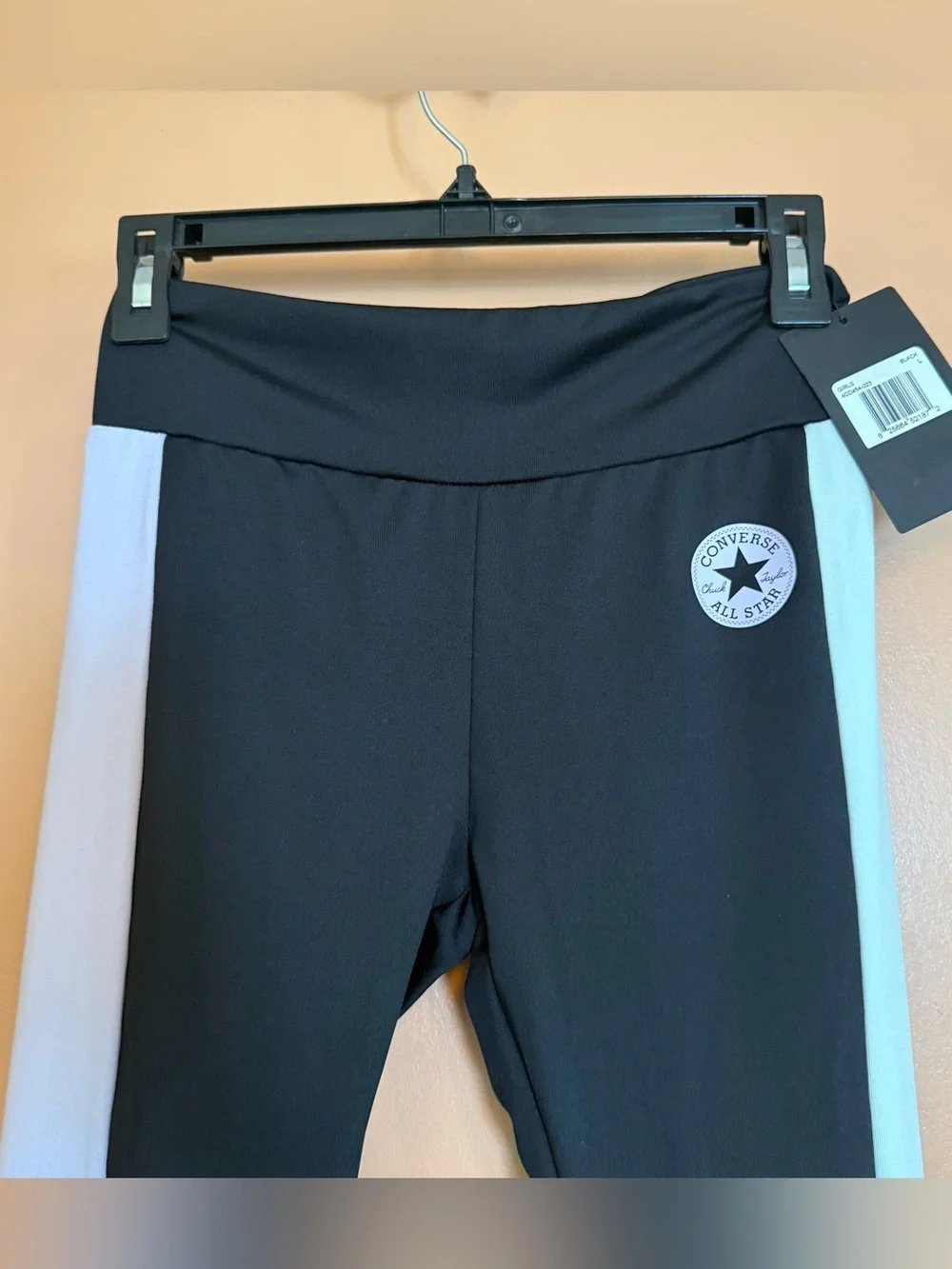 Converse All Star Girls Leggings Size L 12-13 Black White Stripe NWT